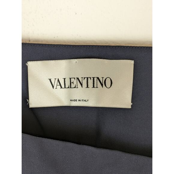 Valentino Dress Formal Bow Ruffle Satin Trim Evening Navy Blue Vintage Size 10 - Picture 15 of 15